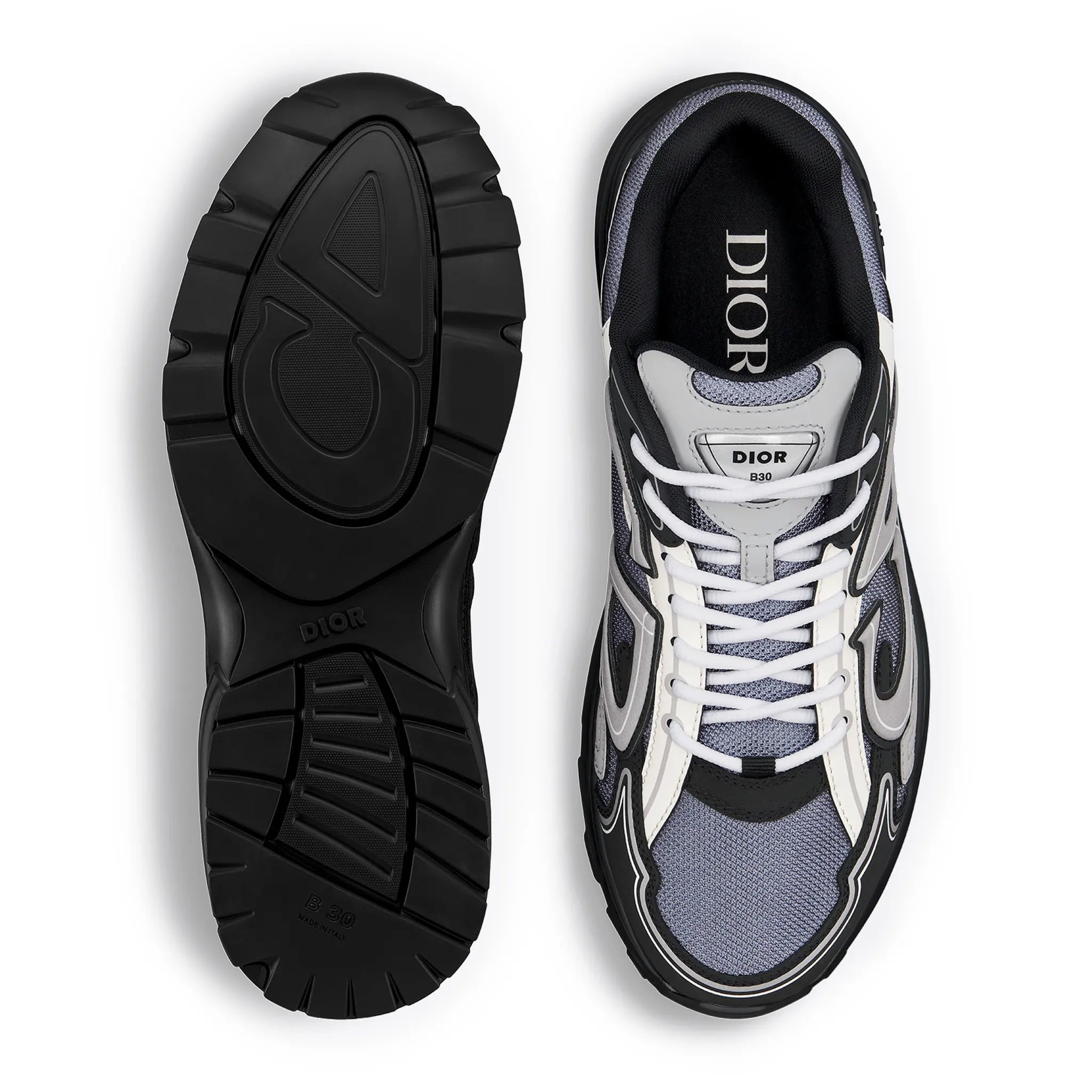 Sole view of Dior B30 Mesh Blue Grey White Black Trainer 3SN279ZRB_H068